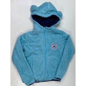 Beverly Hills Polo Club Girls Blue Hoodie Jacket Navy Lining Bear Ears Size L